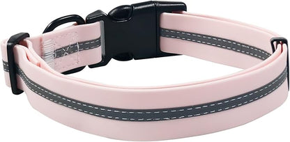 NIMBLE Dog Collar Waterproof Pet Collars Adjustable, Reflective, Durable Flex Poly Coated Nylon Basic Dog Collars 9 Colors in Size S/M/L (Light Pink, Large (15.35”-24.8”inches))