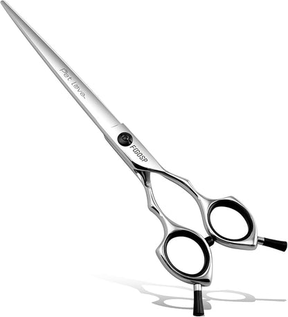 Straight Dog Grooming Scissors at Home 7 in Professional Dog Hair Scissor Japan 440C Trimming Dogs Pomeranian Pet Cat Shears Symmetric Handle Smooth Cutting Body Leg Hairs(7.0)