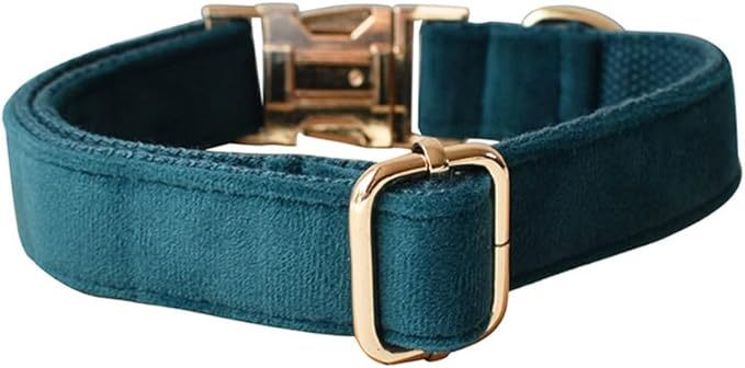 JAY D.L Dog Collar and Leash Set，Soft & Comfy Velvet Dog Collars with Heavy Duty Metal Buckle and Matching Lead Adjustable for Small Medium Large Dogs (Small, Peacock Green)