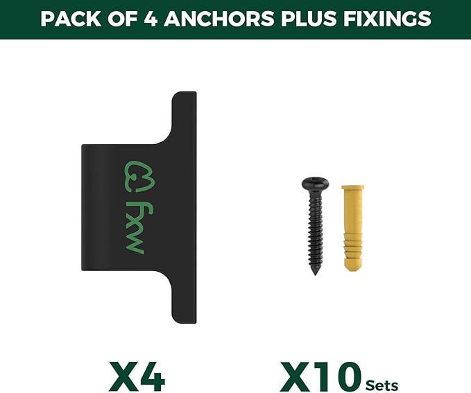 FXW Fence-to-Wall Anchor (Pack of 4) for Use with Dog Playpen in Yard, Garden, Doorways, Fireplace, Indoor/Outdoor, Fits All Heights of FXW Rollick/Homeplus/Aster Playpen, Black│Patented
