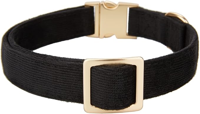Soft Corduroy Dog Collar and Leash Set Adjustable Durable Dog Collars with Metal Buckle and Lead for Large Dogs,Black