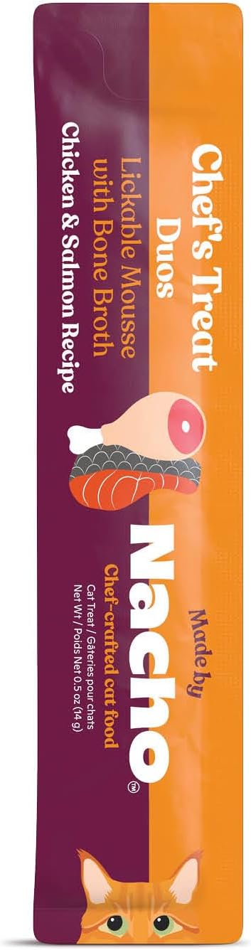 Made by Nacho Lickable Cat Treats Mousse Tubes 12 Count with Bone Broth Chicken and Salmon Recipe (.5 oz) No Grains, Corn, Wheat or Soy