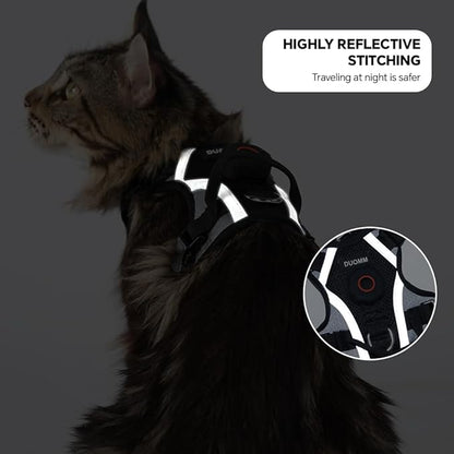 Cat Harness Leash Set with AirTag Holder, Upgraded Escape Proof Vest with Lead for Large Cat Small Dog Puppy Outdoor Walking, Soft Breathable Mesh Jacket with Reflective Strip (Black, L)