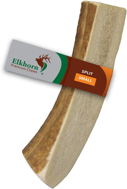 Elkhorn Premium Chews - Small Split Single Pack (for 0-20 lb Dogs and Puppies) Premium Grade Elk Antler for Dogs (1 Piece) Sourced in The USA