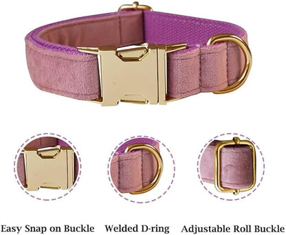 JAY D.L Dog Collar and Leash Set，Soft & Comfy Velvet Dog Collars with Heavy Duty Metal Buckle and Matching Lead Adjustable for Small Medium Large Dogs (XLarge, Light Purple)