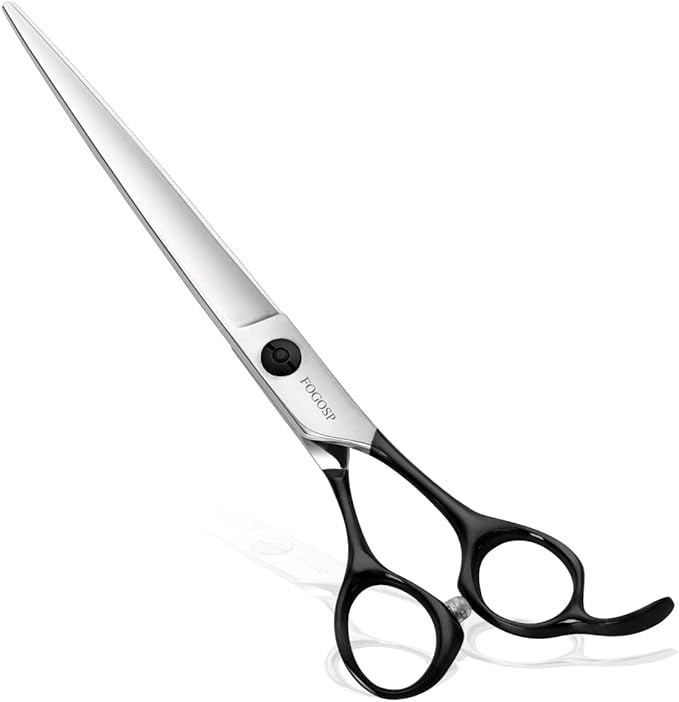 FOGOSP Professional Dog Grooming Scissors Straight 7.5" Pet Grooming Shears for Cutting Small Dogs Cat Thick Hair Japan 440C Stainless Steel Right Handed(7.5in Straight,Black)