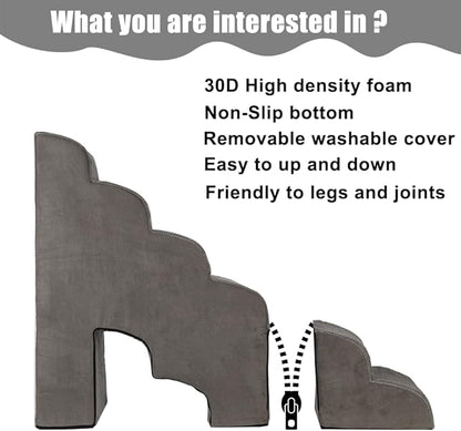 MALOROY Dog Stairs for High Beds 25-30 inches Tall, 6-Step Dog Steps for High Bed for Doggies/Kitties, 30D Foam Pet Stairs Steps for Small Dogs, Doggie Ramp/Ladder for Old Dogs/Cats, Grey