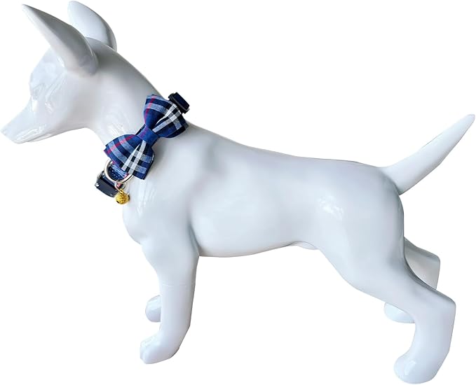 Yizepet Dog Collar and Leash Set-Plaid Puppy Collar with Bow Tie - Adjustable pet Collar for Dogs with Bell, Stylish Pattern for Small Medium or Large Boy and Girl Dog