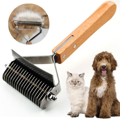Poodoodle 2 in 1 Undercoat Rake for Dogs and Cats, Professional Grooming Brush Dematting & Shedding Comb to Remove Loose Hair, Matted Fur Efficiently, Perfect for Poodle, Doodle & All Long Haired Pets