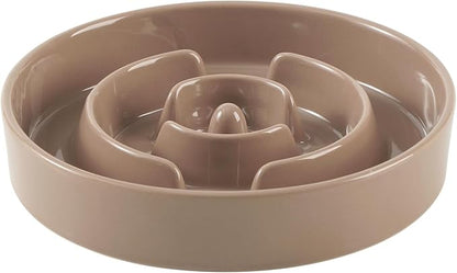 Ceramic 1.2 Cup Slow Feeder Dog Bowl for Medium and Small Breed, 7.3inch Puzzle Dog Food Dish, Anti-Gulping, Stop Bloat, Preventing Choking (Single Bowl-Brown Coffee)