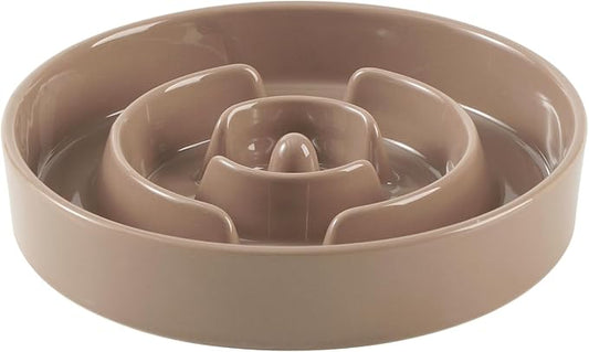 Ceramic 1.2 Cup Slow Feeder Dog Bowl for Medium and Small Breed, 7.3inch Puzzle Dog Food Dish, Anti-Gulping, Stop Bloat, Preventing Choking (Single Bowl-Brown Coffee)