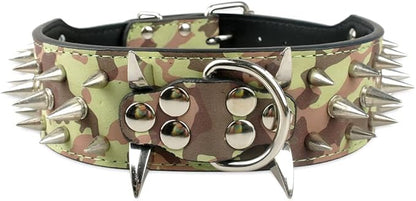 Serijoars Spiked Studded Dog Collar, PU Leather Dog Collar, Adjustable Pet Collars for Medium or Large Breed Pet (XL, Camouflage5)