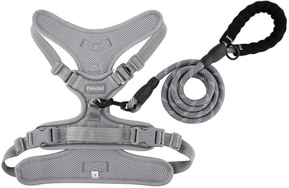 Paawpal Adjustable Dog Harness - No Pull, Reflective, Soft Padded for Small, Medium, Large Dogs - Includes Leash Light Silver L