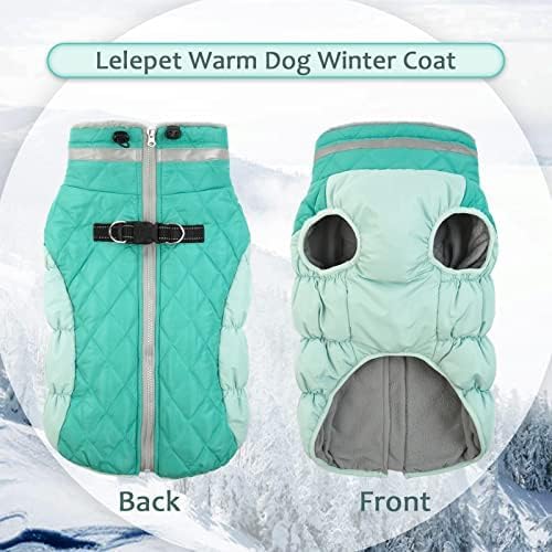 Lelepet Dog Coat Warm Dog Winter Coat Waterproof Dogs Jacket with Harness Built in Reflective Pet Fleece Vest Zip-Up Cold Weather Coats for Medium Dogs Turtleneck Windproof Dachshund Mint Green M