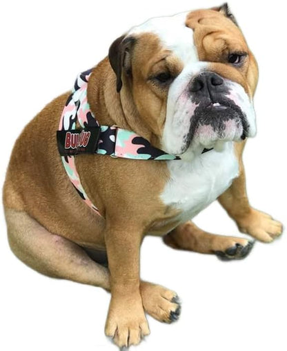 BULLHUG Adjustable Dog Harness– No Pull, No Choke – for English Bulldogs, French Bulldogs, Pugs & Broad-Chested Breeds – Easy, Safe Walks (Pink & Mint Camouflage, XL)