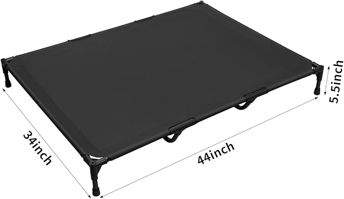 Love&go Elevated Dog Bed with Metal Frame, Cooling Raised Pet Cot for Dog and Cat (XL - Black, XLarge- 44x34x5.5 inch)