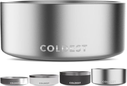 Coldest Dog Bowl - Anti Rust Metal, Non Slip, 3 Layers Insulated Stainless Steel Dog Bowls - Spill Proof & Heavy Duty - Water Bowl for Dogs, Cats, Dish Washer Safe (100 oz,Polished Stainless Steel)