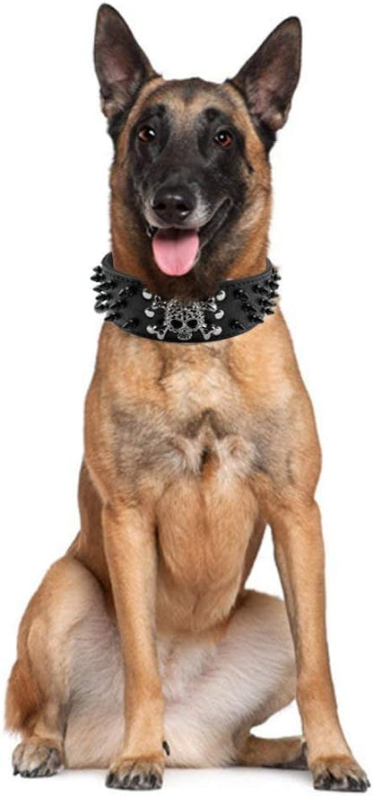Serijoars Spiked Studded Dog Collar, PU Leather Dog Collar, Adjustable Pet Collars for Medium or Large Breed Pet (XL, Black2)