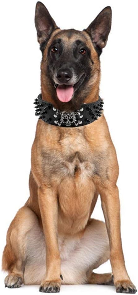 Serijoars Spiked Studded Dog Collar, PU Leather Dog Collar, Adjustable Pet Collars for Medium or Large Breed Pet (S, Red2)