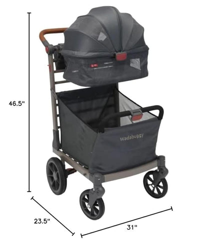 Wadabuggy Pet Foldable Cart - Luxury Cat & Dog Stroller with Extra Large Shopping Basket, Cup Holders, & Ventilated Canopy - Easy Fold Pet Stroller for Cats & Dogs