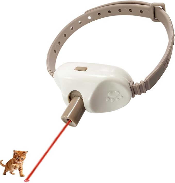 Walfront Cat Toys, Automatic Interactive Brown Light Collar, USB Rechargeable Adjustable 9.1–13.4in, 2 Modes & 41° Angle, Hands-Free Indoor Chase for Cats & Kittens, Fun Play