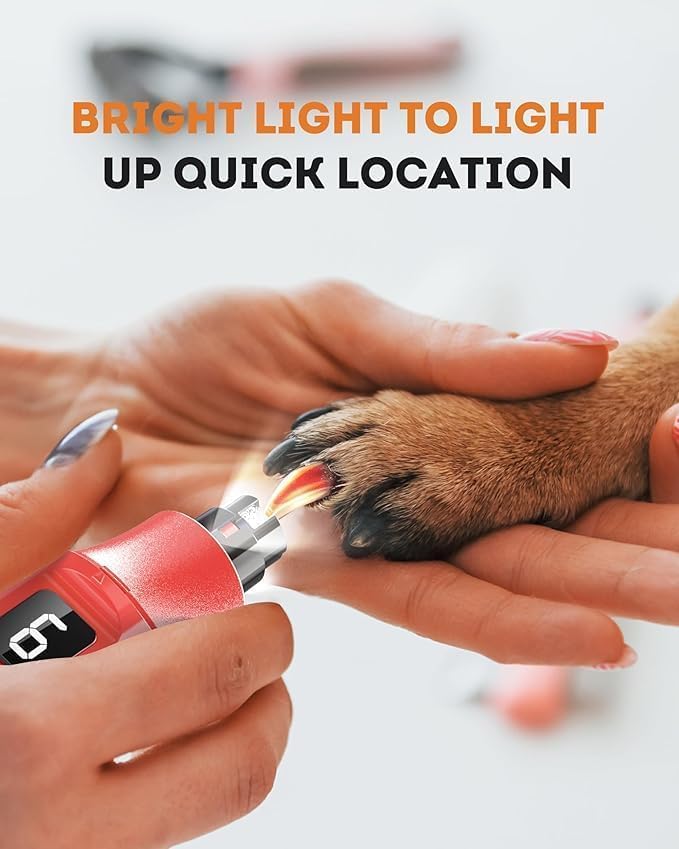 7-Speed Dog Nail Grinder with LED Light – Ultra Quiet Electric Pet Nail Trimmer for Large Dogs & Cats – Professional Grooming Tool with Dust Collector, One-Hand Speed Control & Instant Stop Safety