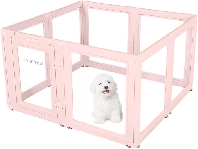 EVERFRONT Clear Acrylic Plastic Dog Playpen - Clear Dog Play Pen - Easy Assemble Acrylic Dog Playpen - Puppy Playpen, Cat Playpen, Small Animal Playpen, Dog Play Pen Indoors (Pink-23.6" H, 8PCS)