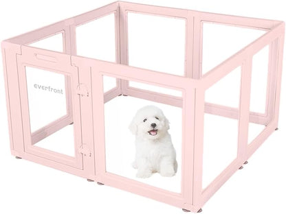EVERFRONT Clear Acrylic Plastic Dog Playpen - Clear Dog Play Pen - Easy Assemble Acrylic Dog Playpen - Puppy Playpen, Cat Playpen, Small Animal Playpen, Dog Play Pen Indoors (Pink-23.6" H, 8PCS)