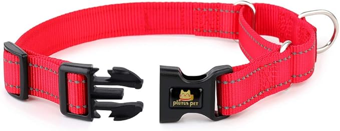 PLUTUS PET Reflective Martingale Collar with Quick Snap Buckle,No Pull Dog Choker Collar for Small Medium Large Dogs,M,Red