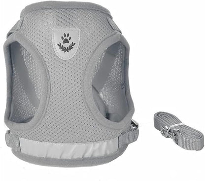 FEimaX Dog Harness and Leash Set for Walking, Soft Mesh Adjustable Easy Control Lightweight Cat Vest Harnesses with Reflective Strips, Escape Proof Small Dogs Cats Vests (Grey, Small)
