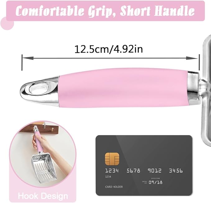 Apidgrowth Cat Litter Scoop - Stainless Steel Metal Cat Litter Scoop-Sturdy Mesh Scooper - Mesh Shovel-Easy to Clean - Suitable for Cat Litter Box -Pink