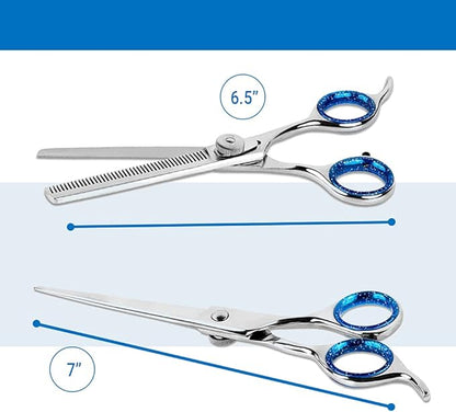 Laazar Pet Grooming Set - 7" Straight Pet Grooming Scissors & 6.5" Pet Thinning Shears with 42 Teeth | Professional Dog Scissors Kit | Use as Cat and Dog Shears