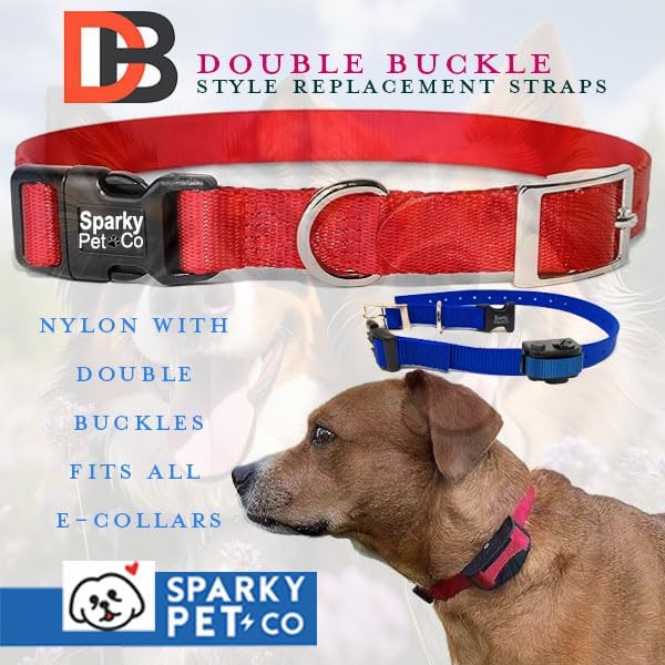 Sparky Pet Co - ECollar Replacement Strap - Easy Release Double Buckle Dog Collar - Rugged Nylon - Adjustable - D Ring - Quick Release Metal Clasp - for Invisible Fence Systems - 1" x 28" - Pink