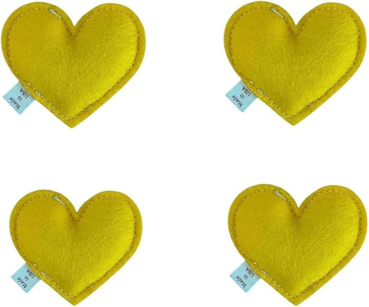 Catnip Toy – Heart Shape, Organic Catnip, 100% Wool Felt, Grown & Made in The USA - Yellow, 4 Pack