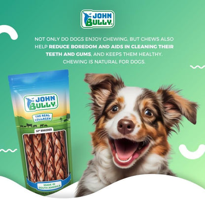 john bully Collagen Braided 12" 6PK, The Best Option for Your Dog, 100% Natural, Rich in Protein, Highly Digestible, Gluten Free,Premium Grade Quality,Odor Free The Real Collagen
