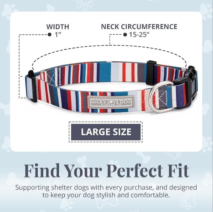 Lucky Love Dog - Adjustable Dog Collar with Easy Click Buckle for Large Dogs, Durable, & Comfortable for Male & Female Dogs, Pet Collar for Puppies & Adult Ones - Linus, Large