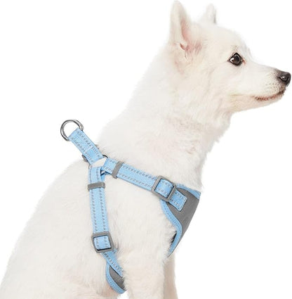 Blueberry Pet Pastel Colored Reflective Dog Harness with Seatbelt Clip – Adjustable No-Pull Pet Vest for Walking and Car Safety, Small Size in Baby Blue