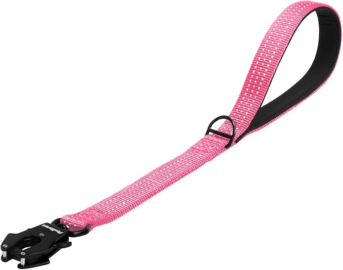 PetBonus Heavy Duty Short Dog Leash, 18 Inch Nylon Traffic Leash with Quick Release Clip, Comfortable Padded Handle, Reflective Training Lead for Medium Large Dogs (Pink, 18")