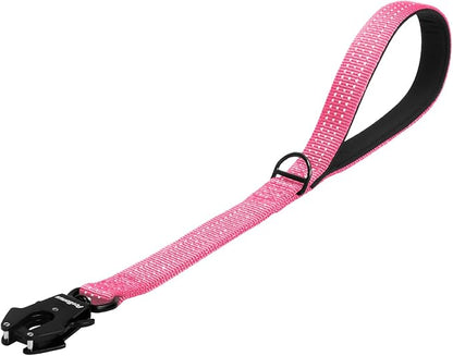 PetBonus Heavy Duty Short Dog Leash, 18 Inch Nylon Traffic Leash with Quick Release Clip, Comfortable Padded Handle, Reflective Training Lead for Medium Large Dogs (Pink, 18")