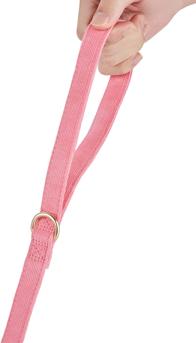 Ewinoom Soft Corduroy Dog Collar and Leash Set Adjustable Durable Dog Collars with Metal Buckle and Lead for Female Large Dogs,Hot Pink