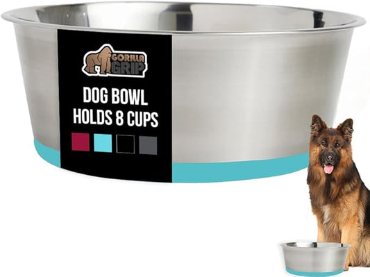 GORILLA GRIP Set of 2 Dog Bowls, Holds 8 Cups (64 fl oz), Heavy Duty Metal Food and Water Bowl for Feeding Dogs and Cats, Dishwasher Safe Rust Resistant Stainless Steel, BPA Free Rubber Base Turquoise