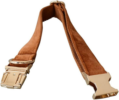 JAY D.L Dog Collar and Leash Set，Soft & Comfy Velvet Dog Collars with Heavy Duty Metal Buckle and Matching Lead Adjustable for Small Medium Large Dogs (Small, Bronze)