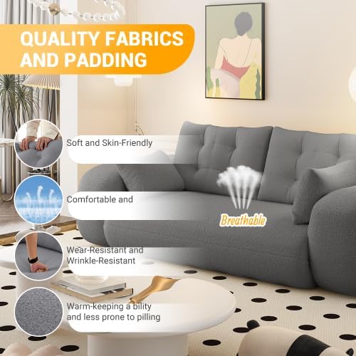 KEIKI 78.7" Foldable Human Dog Bed, 3-in-1 Multi-Functional Sleeper Sofa Bed, Teddy Fabric Foam-Filled Convertible Floor Couch for Living Room, Guest Room, Playroom, Grey
