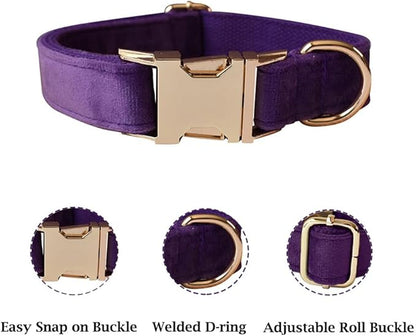 JAY D.L Dog Collar and Leash Set，Soft & Comfy Velvet Dog Collars with Heavy Duty Metal Buckle and Matching Lead Adjustable for Small Medium Large Dogs (Medium, Dark Purple)