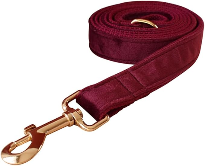 JAY D.L Dog Collar and Leash Set，Soft & Comfy Velvet Dog Collars with Heavy Duty Metal Buckle and Matching Lead Adjustable for Small Medium Large Dogs (XLarge, Wine Red)