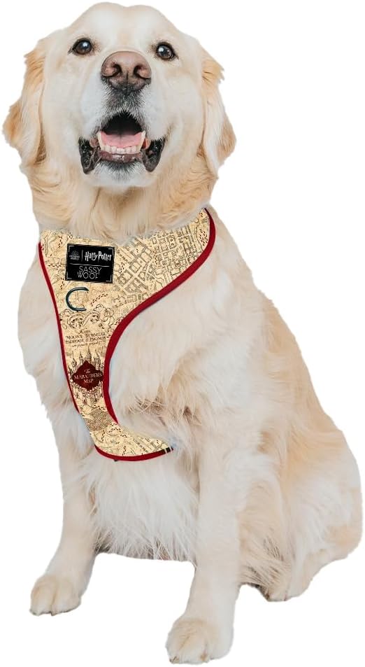 Sassy Woof Dog Adjustable Harness - Harry Potter™ Marauder's Map™ - XL, Breathable Mesh, No Pull Design with Two D-Rings, Perfect for Extra Large Dogs - Officially Licensed