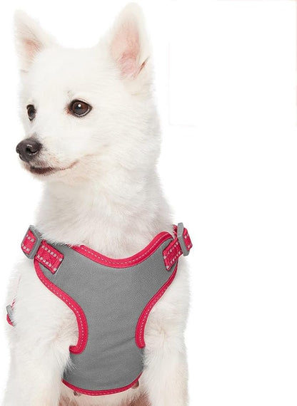 Blueberry Pet Pastel Colored Reflective Dog Harness with Seatbelt Clip – Adjustable No-Pull Pet Vest for Walking and Car Safety, Large Size in Very Berry