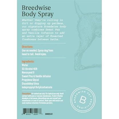 Dog Deodorizing Spray | Odor-Neutralizing Freshening Body Mist with Sweet Pea & Vanilla | Safe for Daily Use | 8oz Bottle - Made in USA - Breedwise