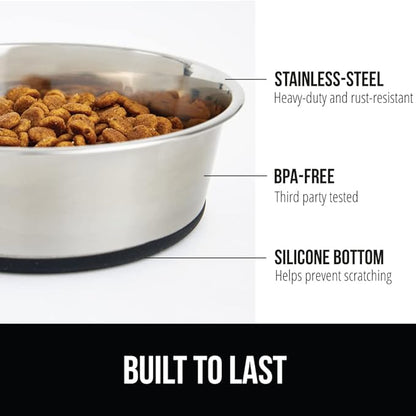 GORILLA GRIP Dog Bowls, Holds 1 Cup Each (8 fl oz), Heavy Duty Stainless Steel Food and Water Bowl for Feeding Dogs and Cats, Dishwasher Safe, Rust Resistant Metal BPA Free Rubber Base, Set of 2 Black