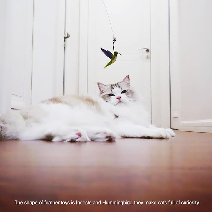 TTcat Cat Wand Toys Replacement Cat Toy Attachments,3 Pcs Hummingbird Insect Feathers Refills for Cat Wands.